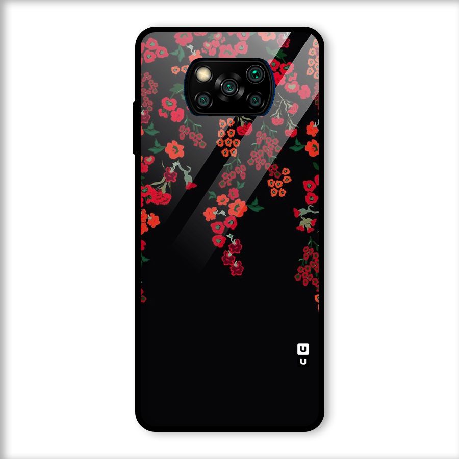 Red Floral Pattern Glass Back Case for Poco X3