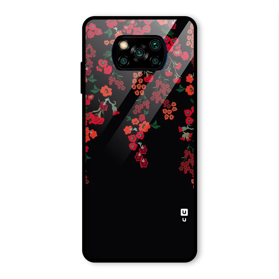 Red Floral Pattern Glass Back Case for Poco X3 Pro