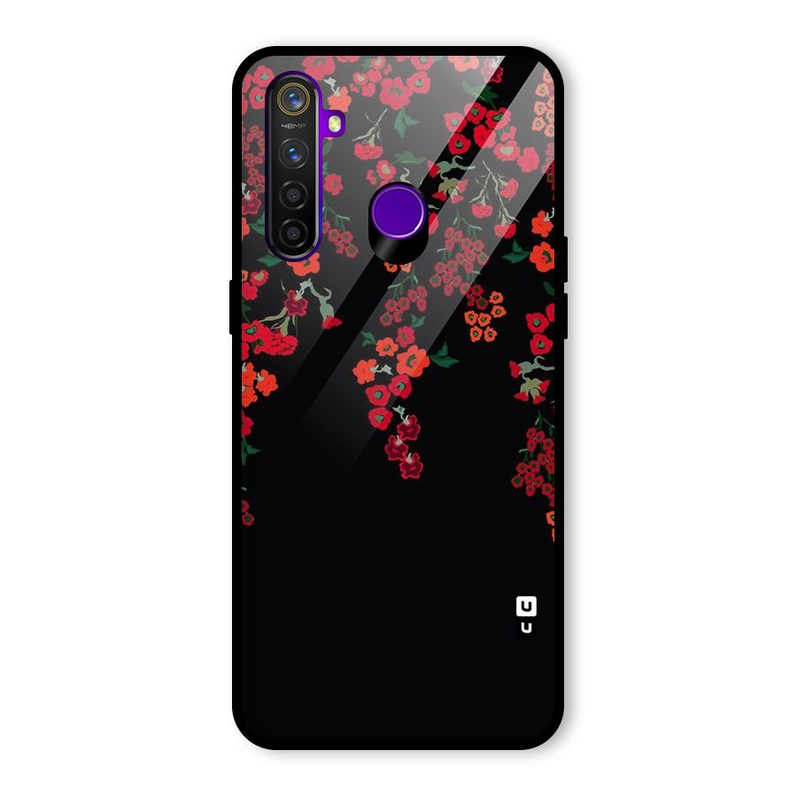 Red Floral Pattern Glass Back Case for Realme 5 Pro