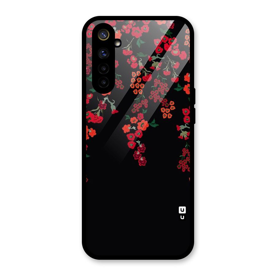 Red Floral Pattern Glass Back Case for Realme 6