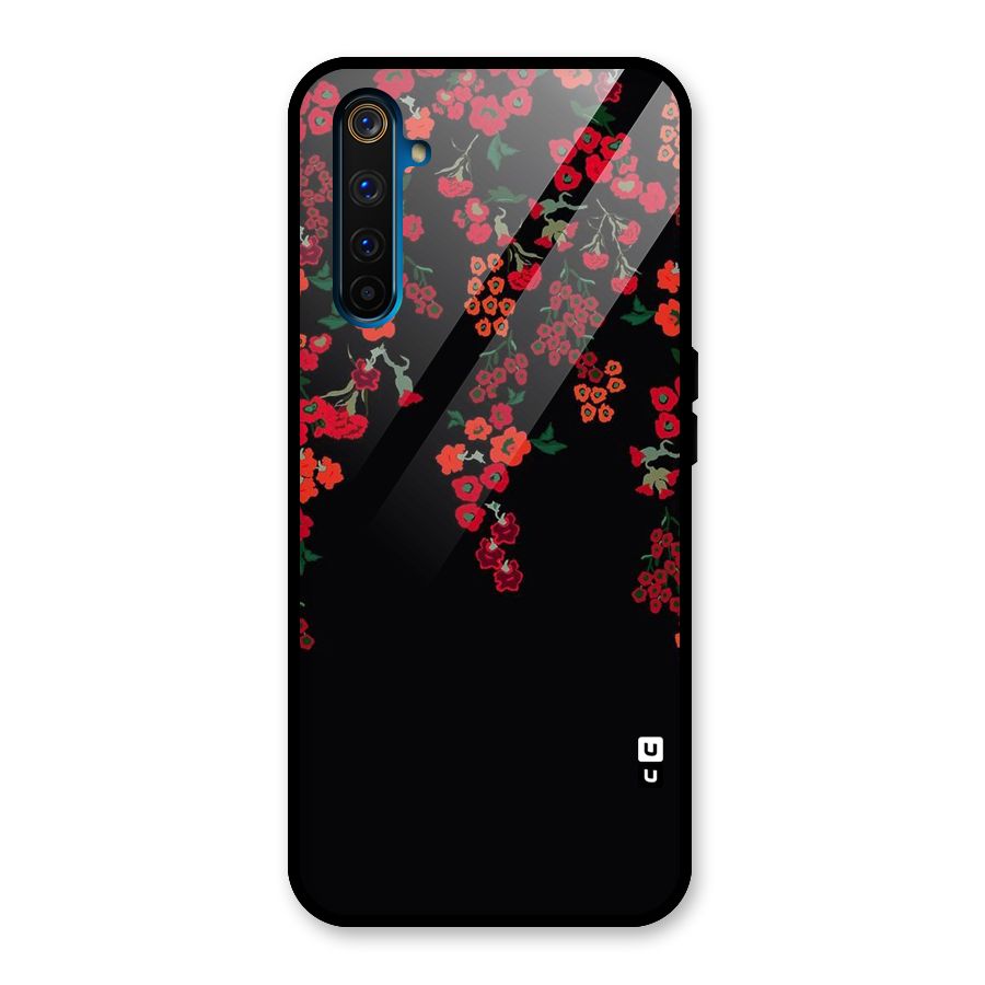 Red Floral Pattern Glass Back Case for Realme 6 Pro