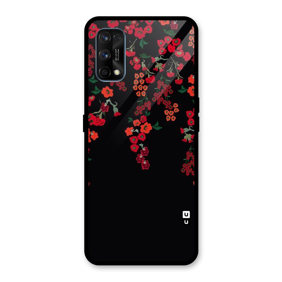Red Floral Pattern Glass Back Case for Realme 7 Pro
