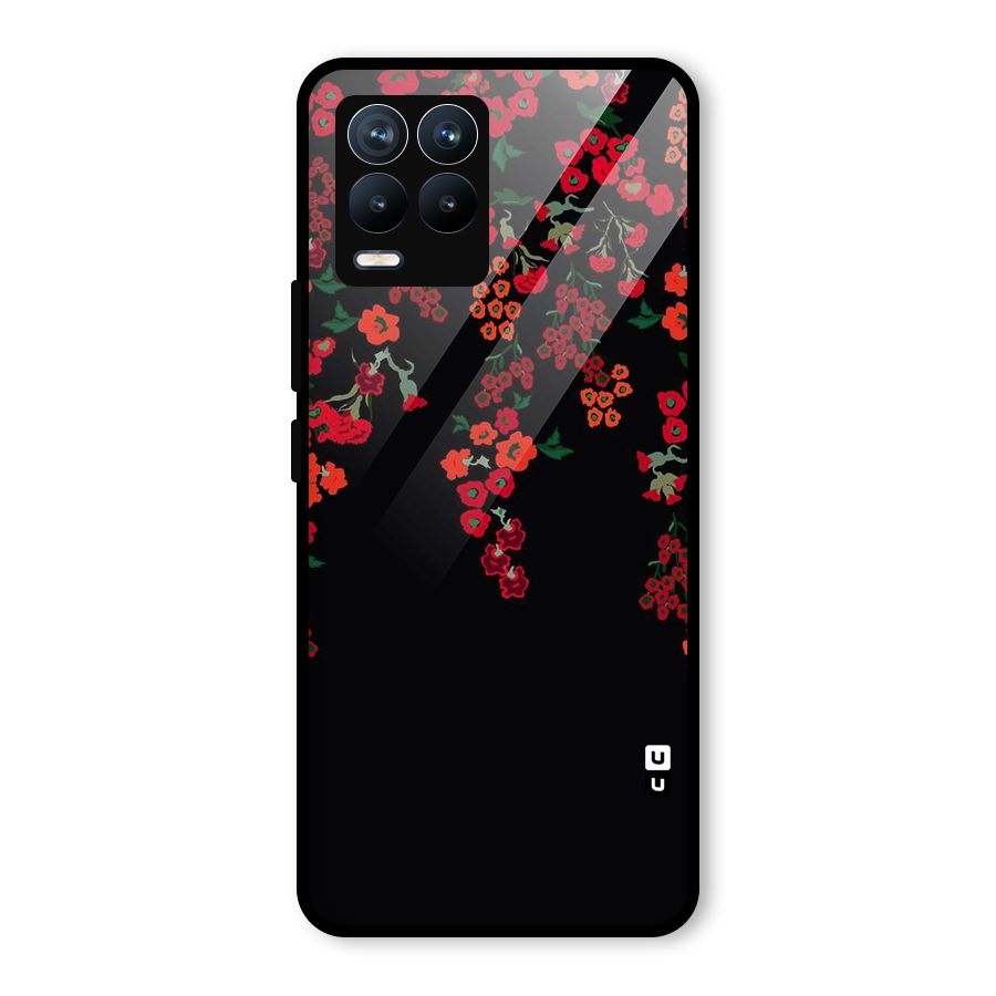 Red Floral Pattern Glass Back Case for Realme 8 Pro