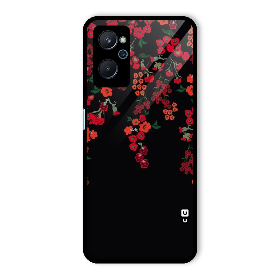 Red Floral Pattern Glass Back Case for Realme 9i