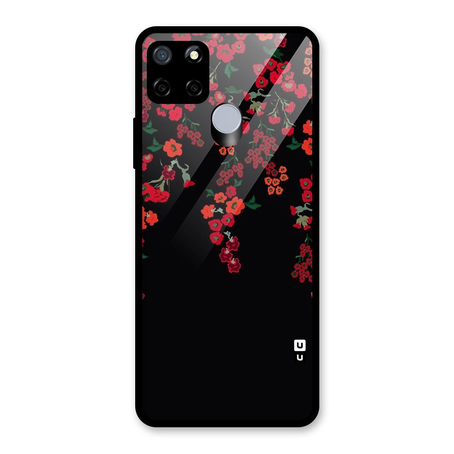 Red Floral Pattern Glass Back Case for Realme C12