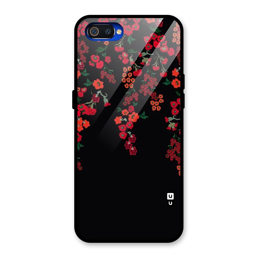 Red Floral Pattern Glass Back Case for Realme C2
