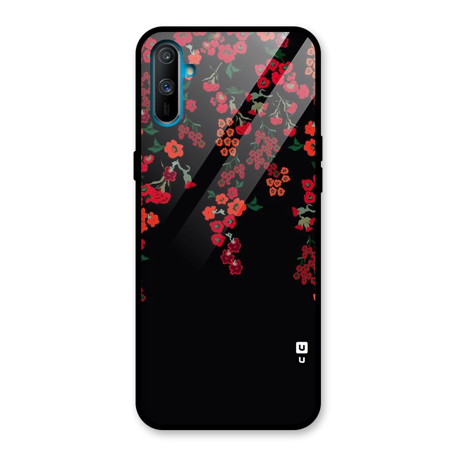 Red Floral Pattern Glass Back Case for Realme C3