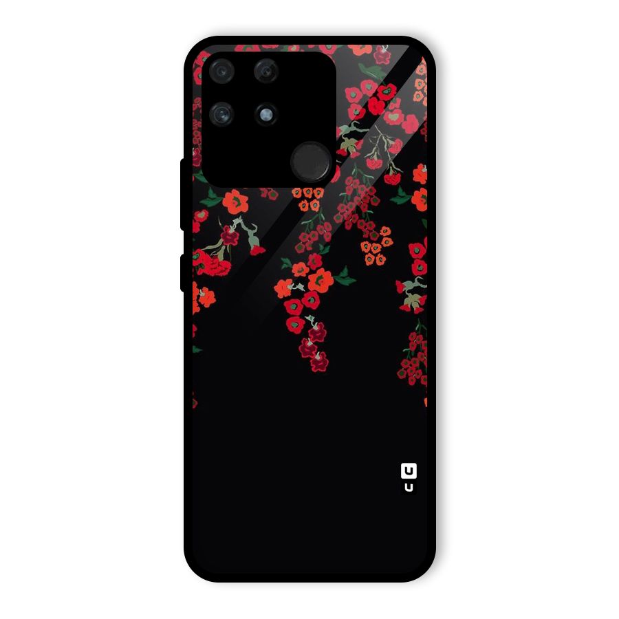 Red Floral Pattern Glass Back Case for Realme Narzo 50A