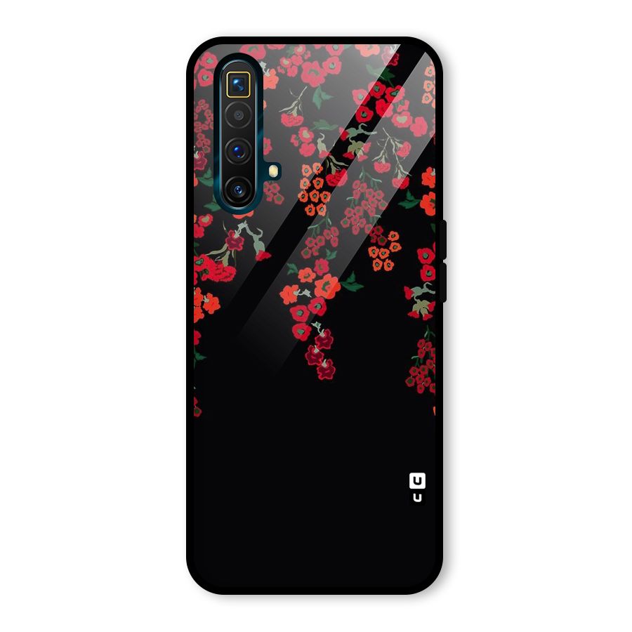 Red Floral Pattern Glass Back Case for Realme X3