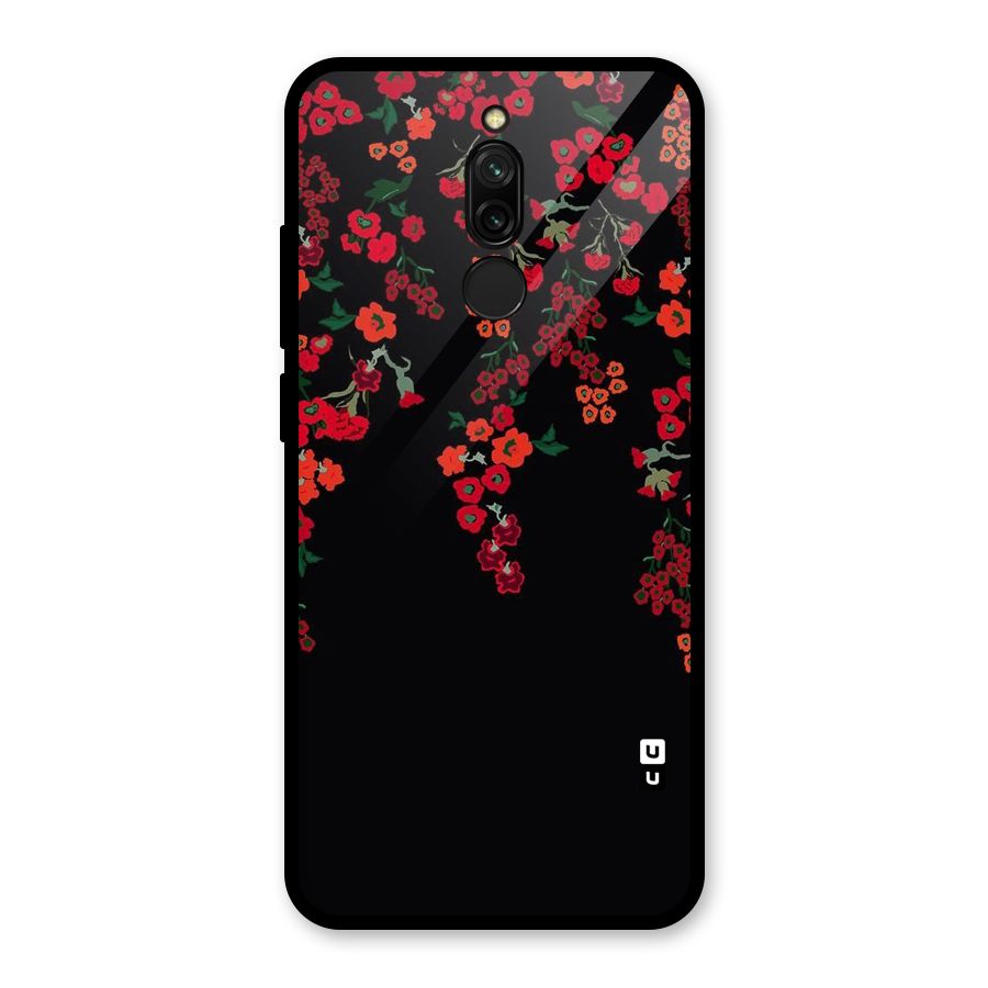 Red Floral Pattern Glass Back Case for Redmi 8