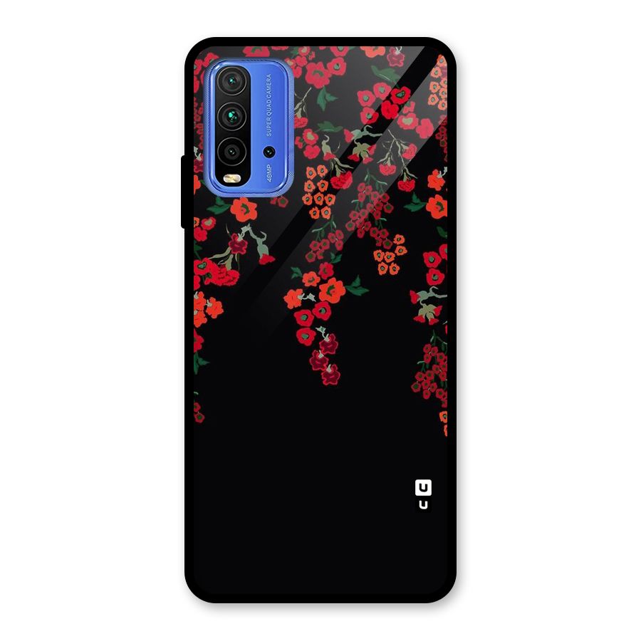 Red Floral Pattern Glass Back Case for Redmi 9 Power