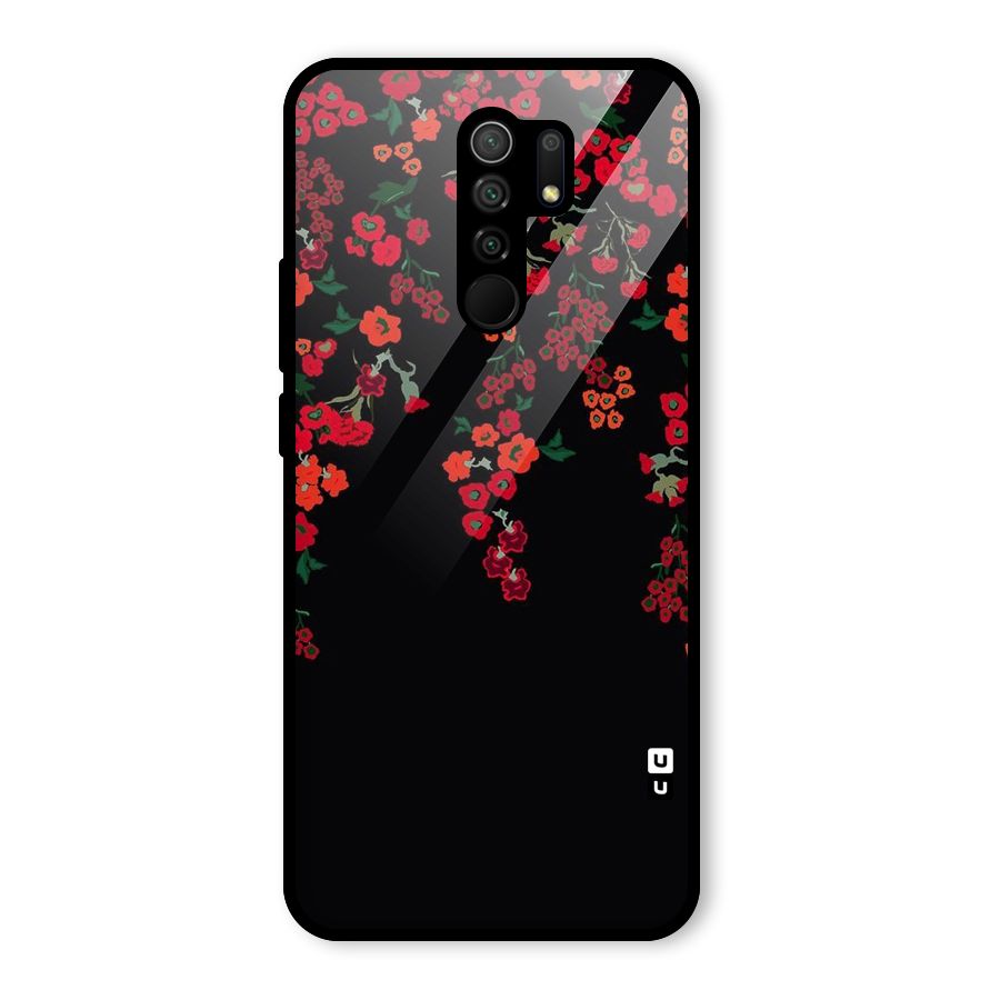 Red Floral Pattern Glass Back Case for Redmi 9 Prime