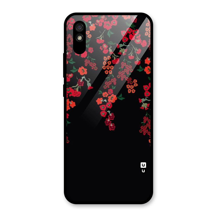 Red Floral Pattern Glass Back Case for Redmi 9i