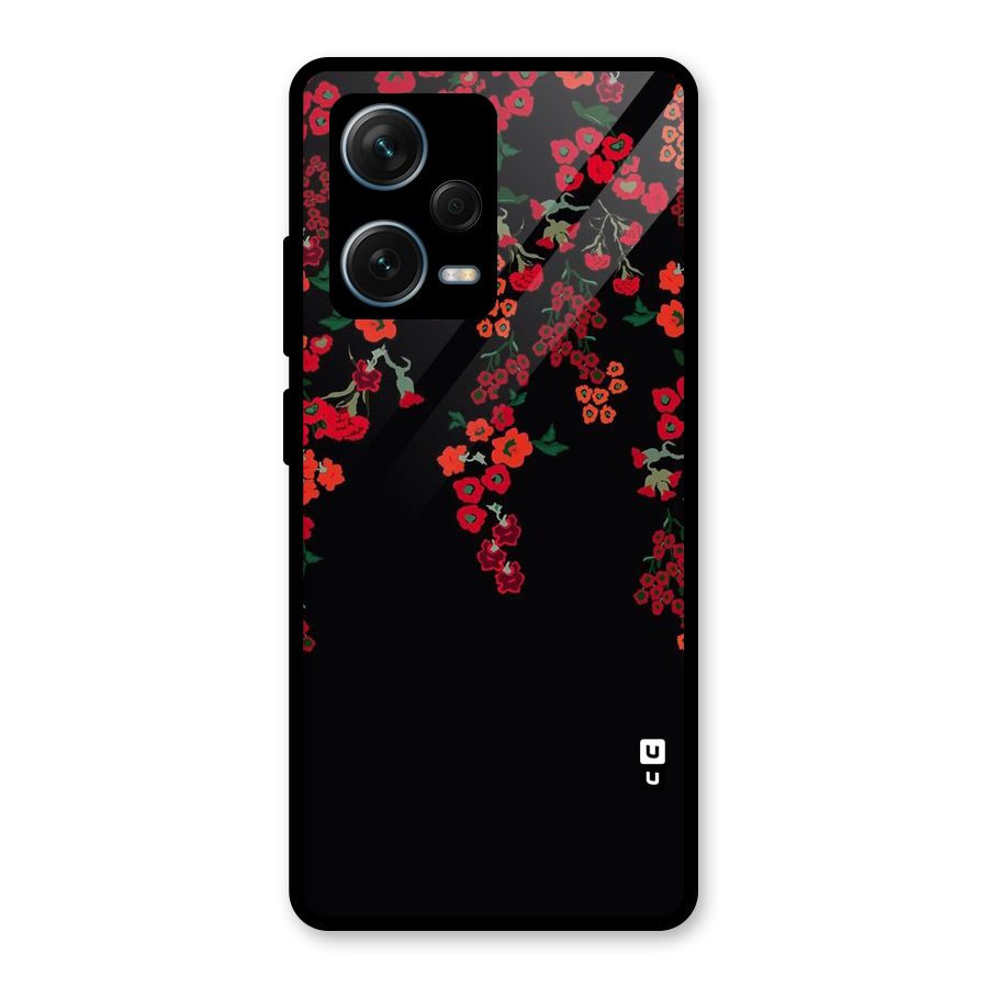 Red Floral Pattern Glass Back Case for Redmi Note 12 Pro Plus 5G