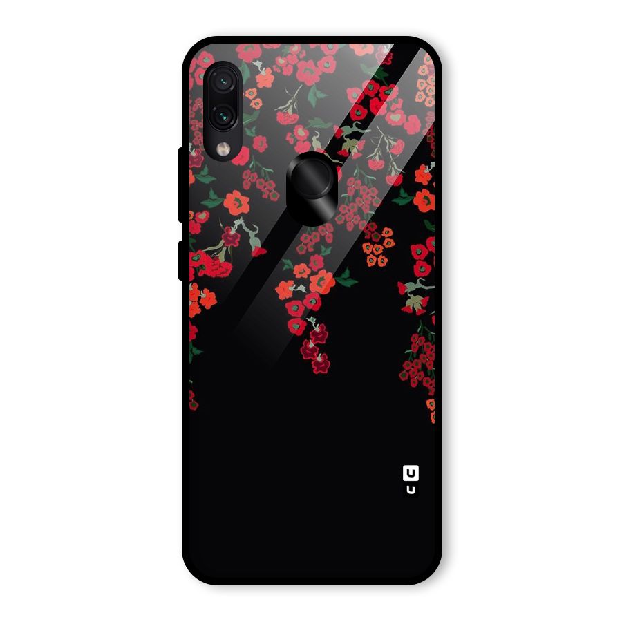 Red Floral Pattern Glass Back Case for Redmi Note 7S