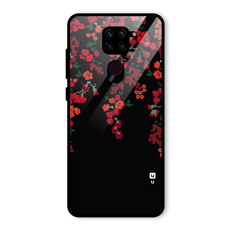 Red Floral Pattern Glass Back Case for Redmi Note 9