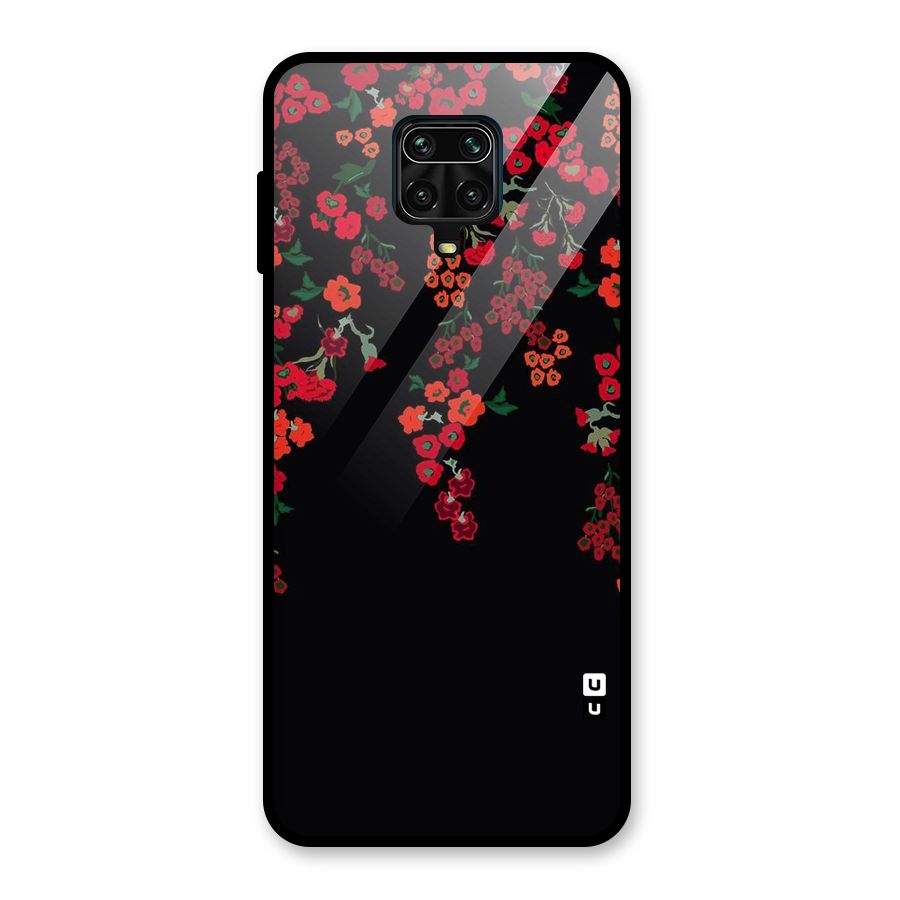 Red Floral Pattern Glass Back Case for Redmi Note 9 Pro Max