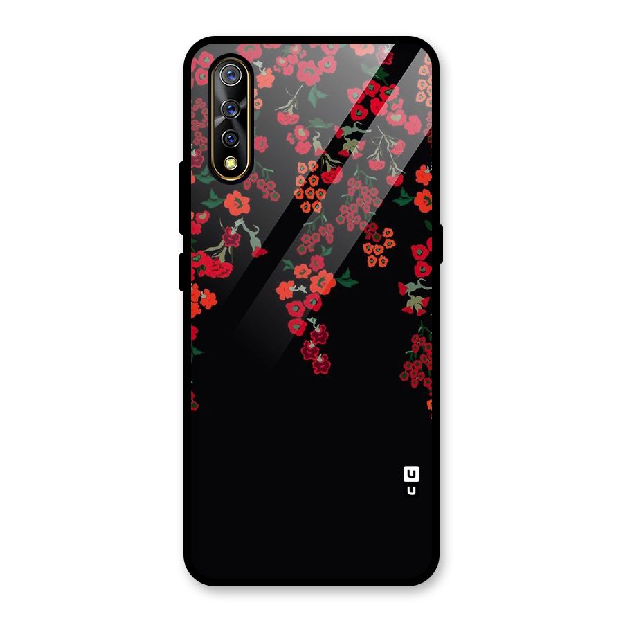 Red Floral Pattern Glass Back Case for Vivo S1