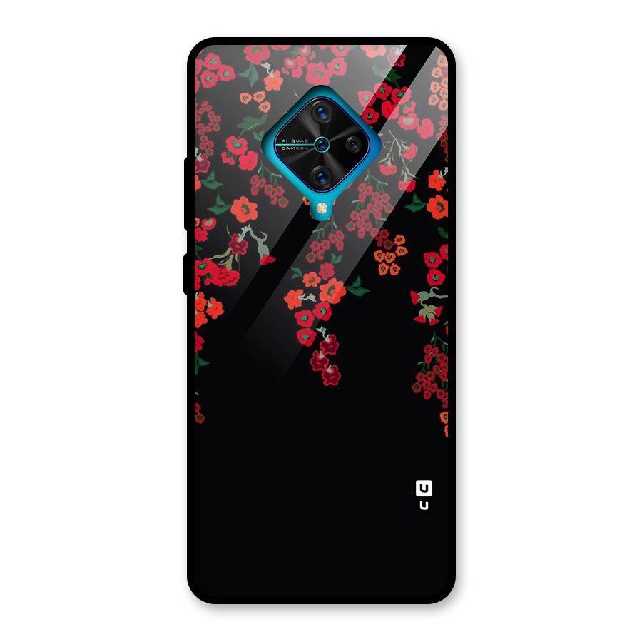 Red Floral Pattern Glass Back Case for Vivo S1 Pro