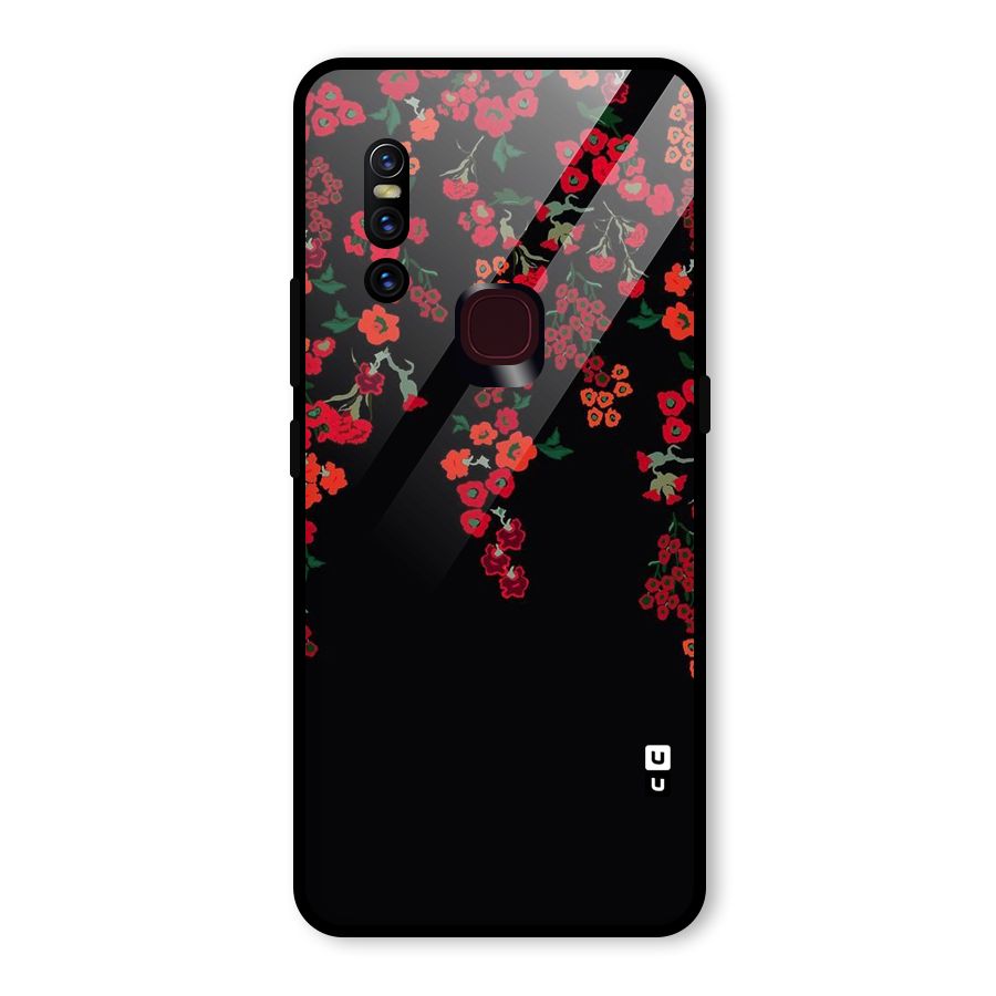 Red Floral Pattern Glass Back Case for Vivo V15