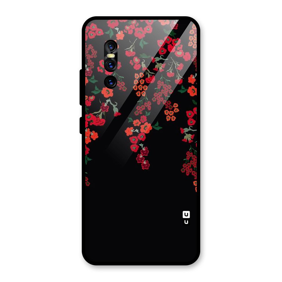Red Floral Pattern Glass Back Case for Vivo V15 Pro