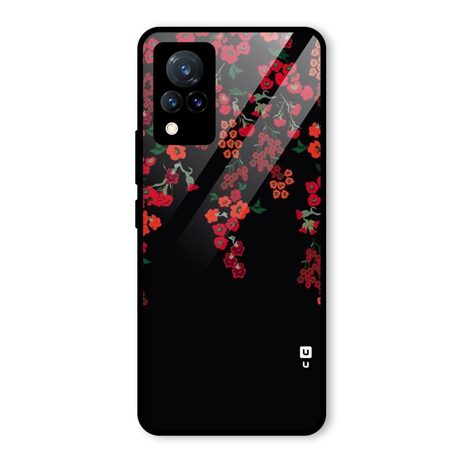 Red Floral Pattern Glass Back Case for Vivo V21 5G