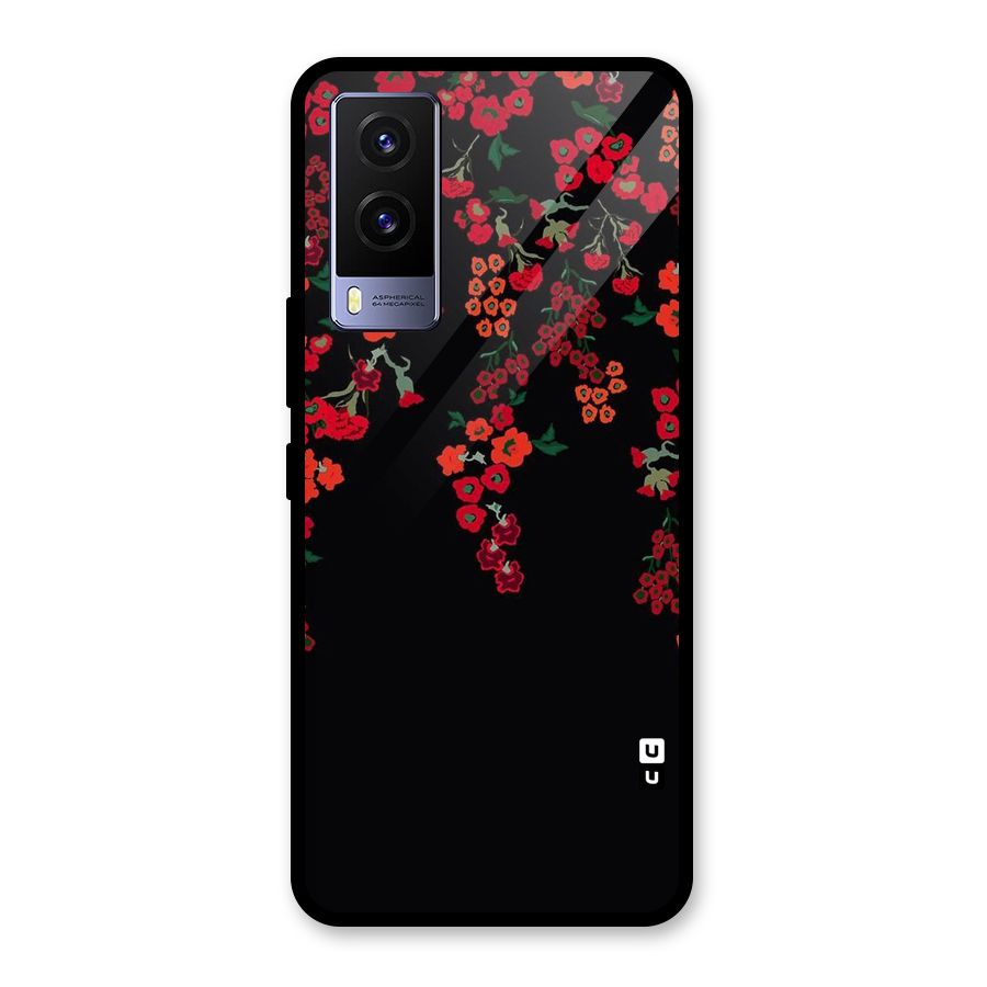 Red Floral Pattern Glass Back Case for Vivo V21e 5G