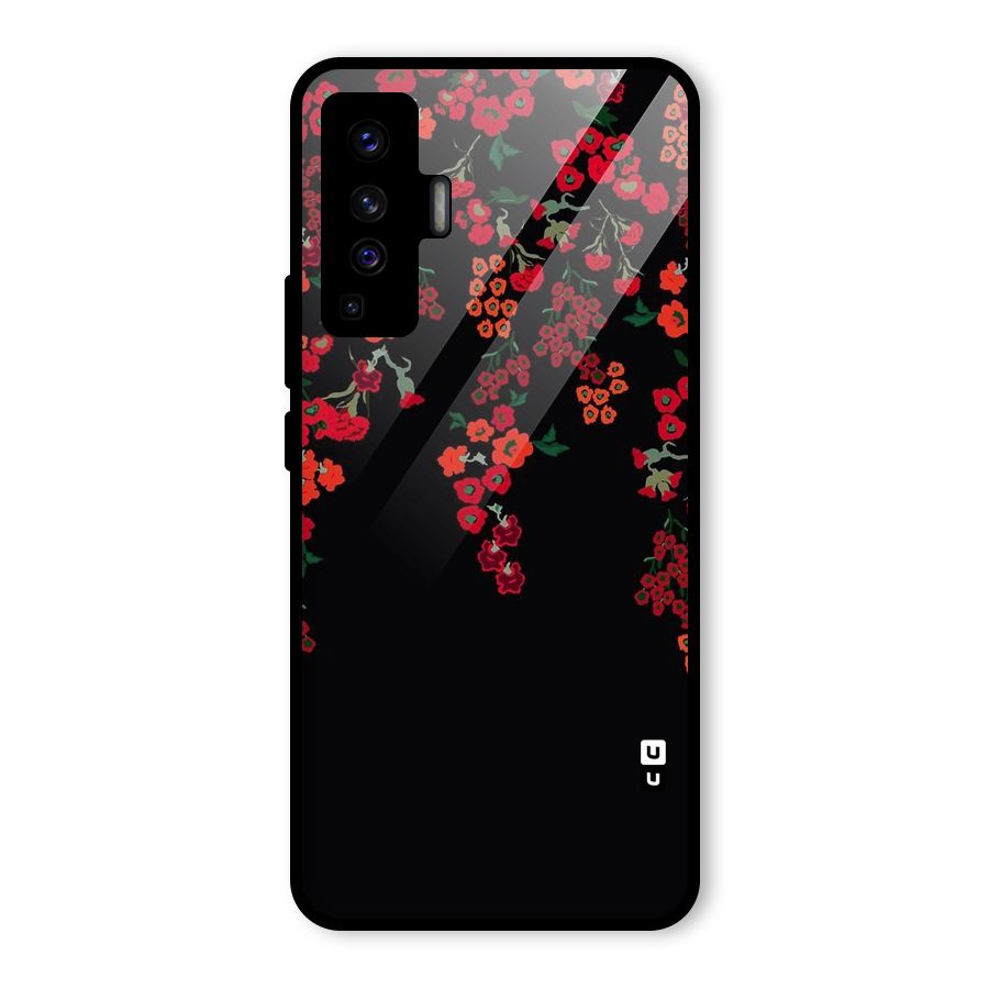 Red Floral Pattern Glass Back Case for Vivo X50