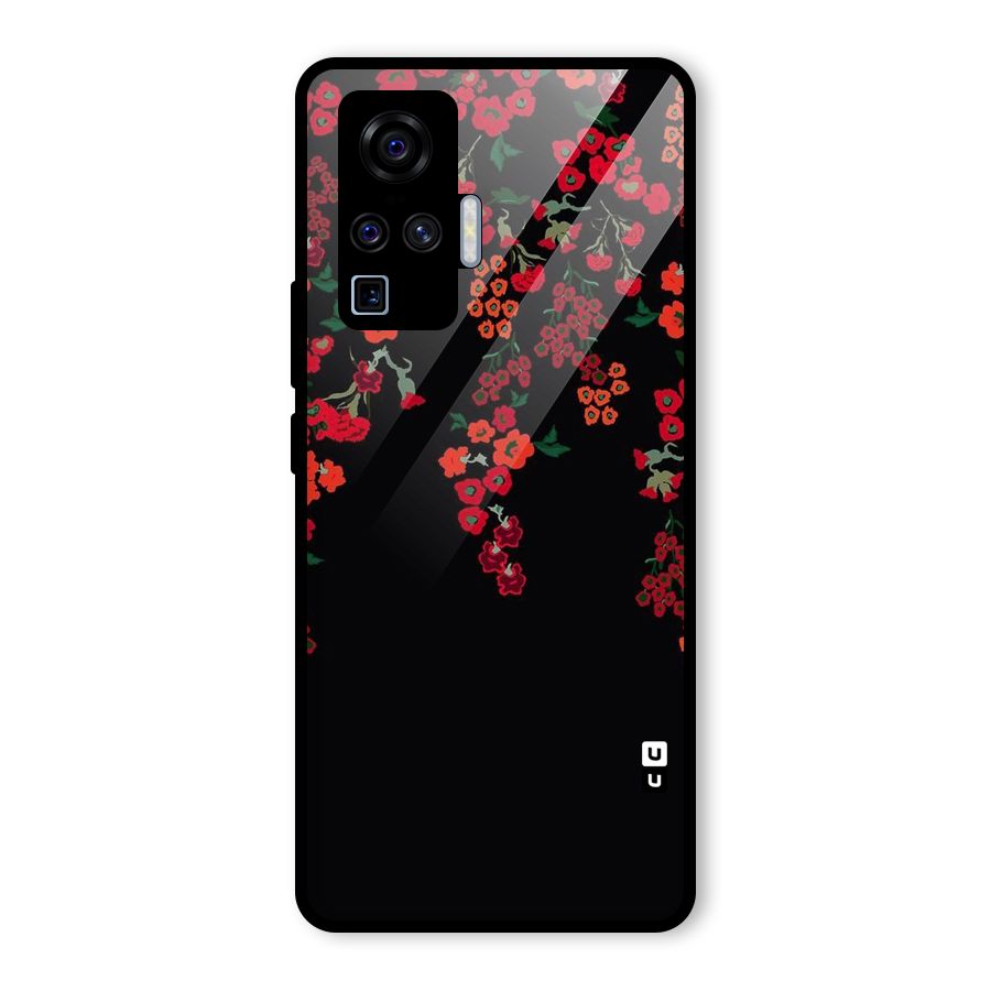 Red Floral Pattern Glass Back Case for Vivo X50 Pro