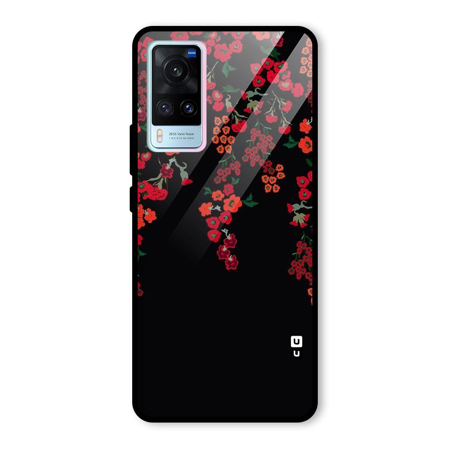 Red Floral Pattern Glass Back Case for Vivo X60