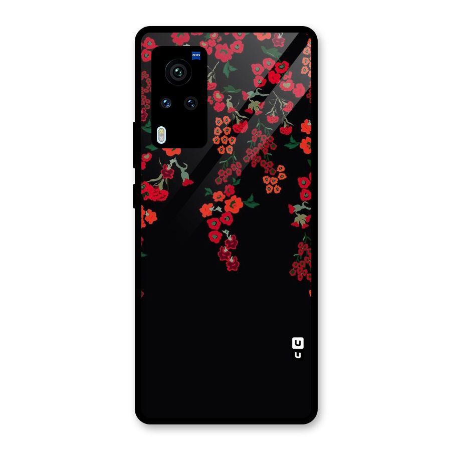 Red Floral Pattern Glass Back Case for Vivo X60 Pro