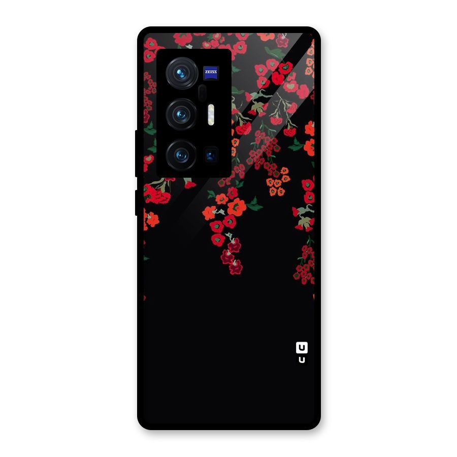 Red Floral Pattern Glass Back Case for Vivo X70 Pro Plus