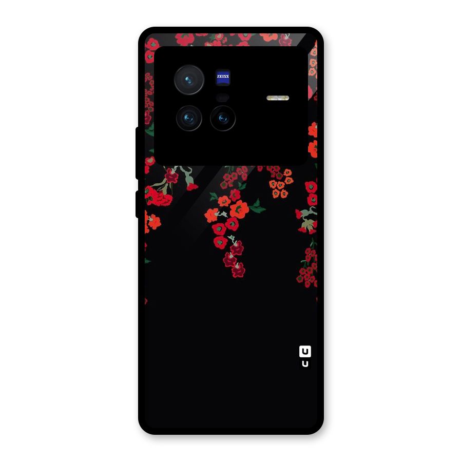 Red Floral Pattern Glass Back Case for Vivo X80