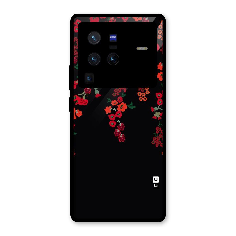 Red Floral Pattern Glass Back Case for Vivo X80 Pro