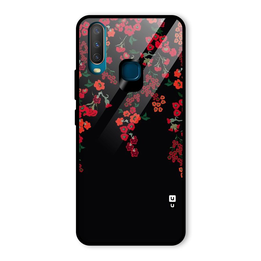 Red Floral Pattern Glass Back Case for Vivo Y15