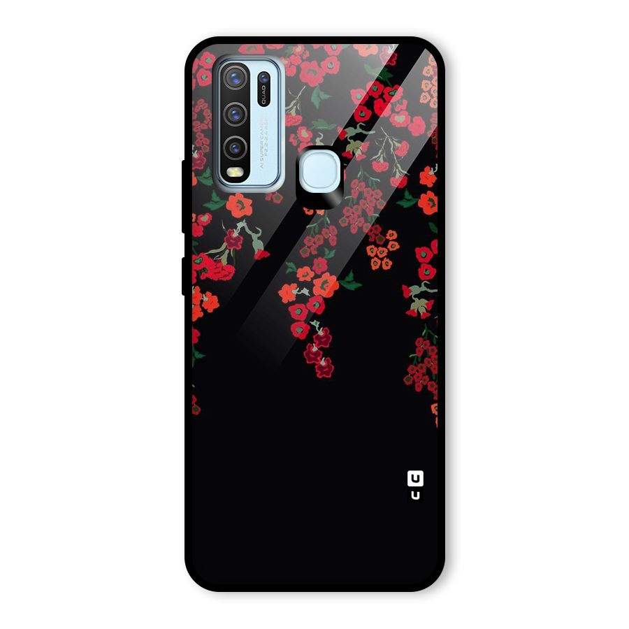 Red Floral Pattern Glass Back Case for Vivo Y30