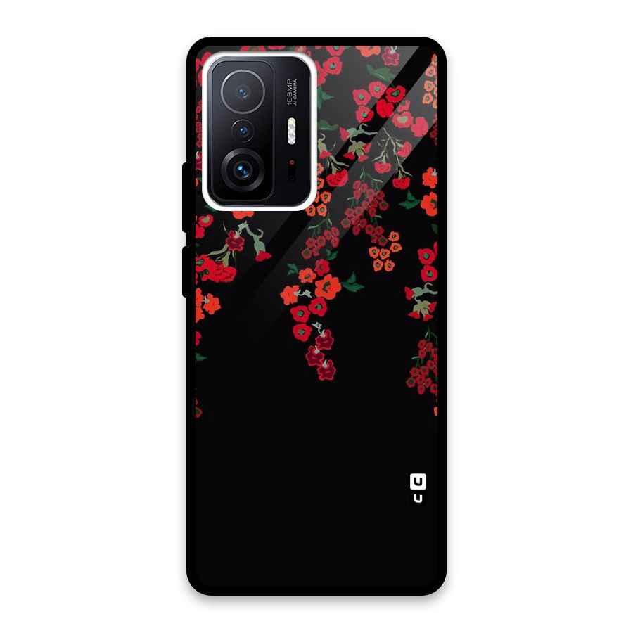 Red Floral Pattern Glass Back Case for Xiaomi 11T Pro