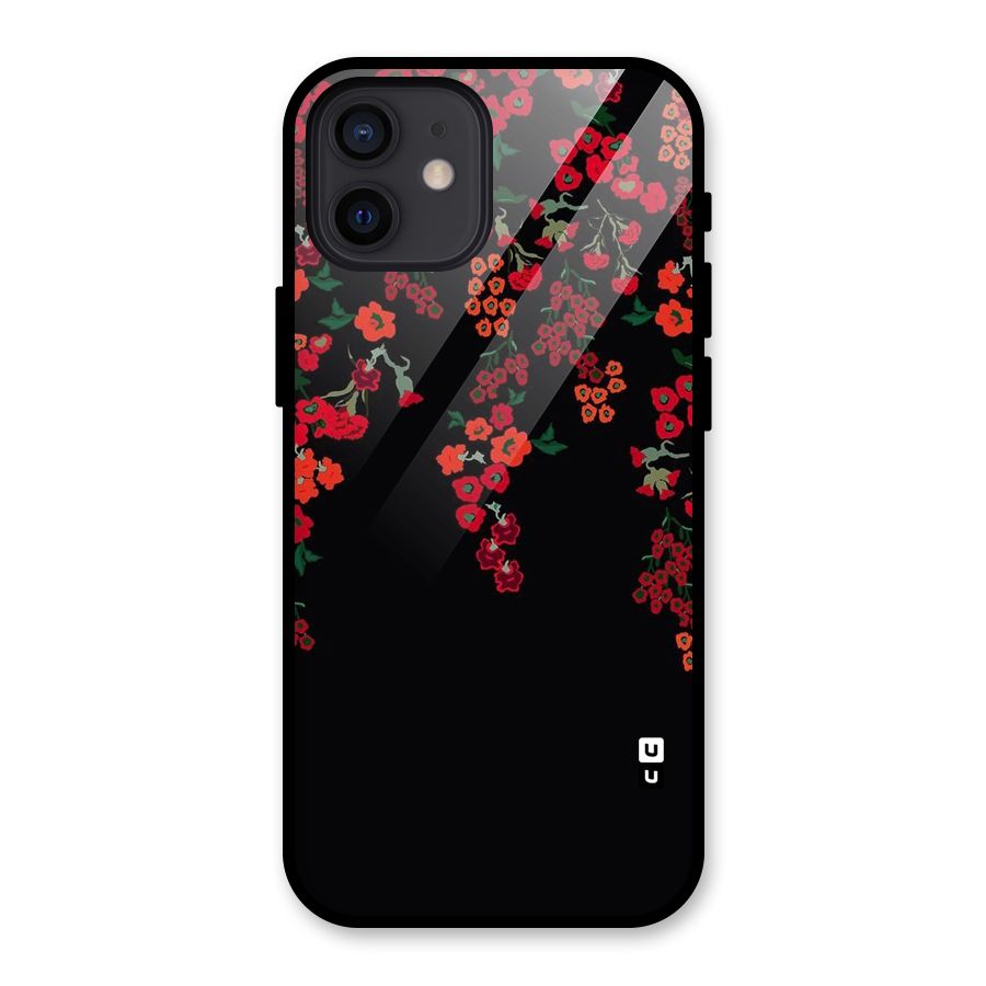 Red Floral Pattern Glass Back Case for iPhone 12