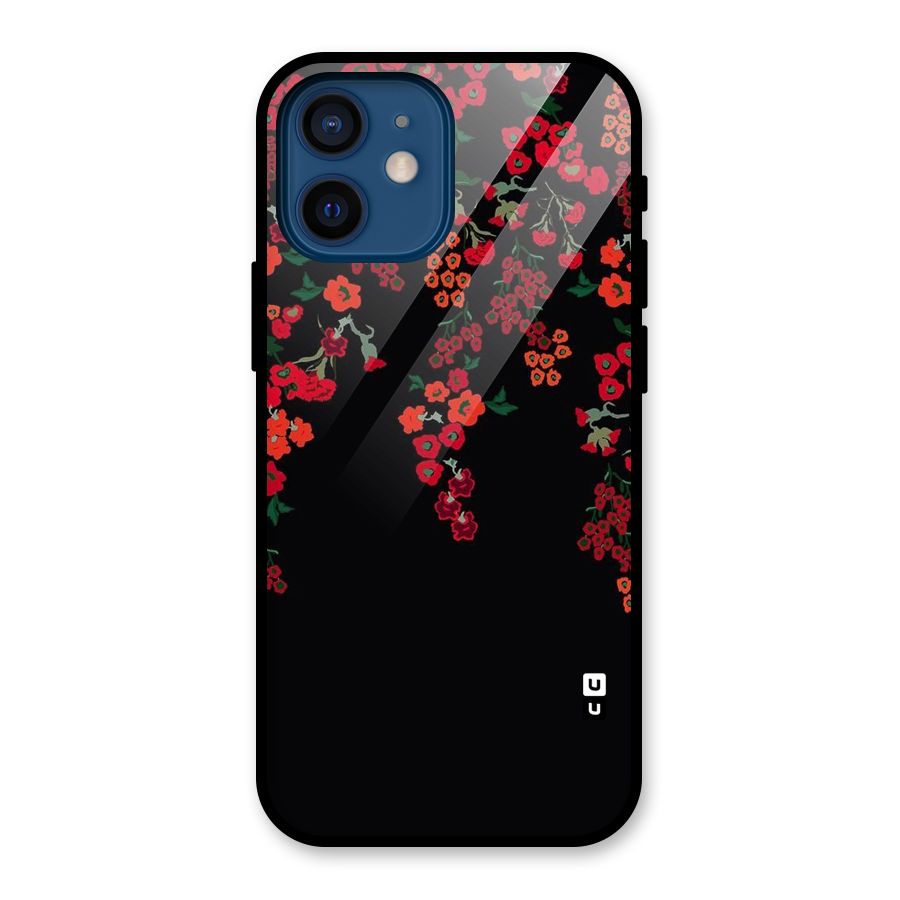 Red Floral Pattern Glass Back Case for iPhone 12 Mini