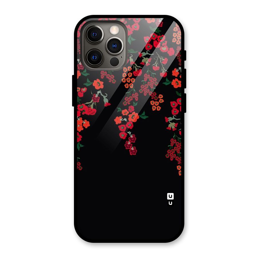 Red Floral Pattern Glass Back Case for iPhone 12 Pro
