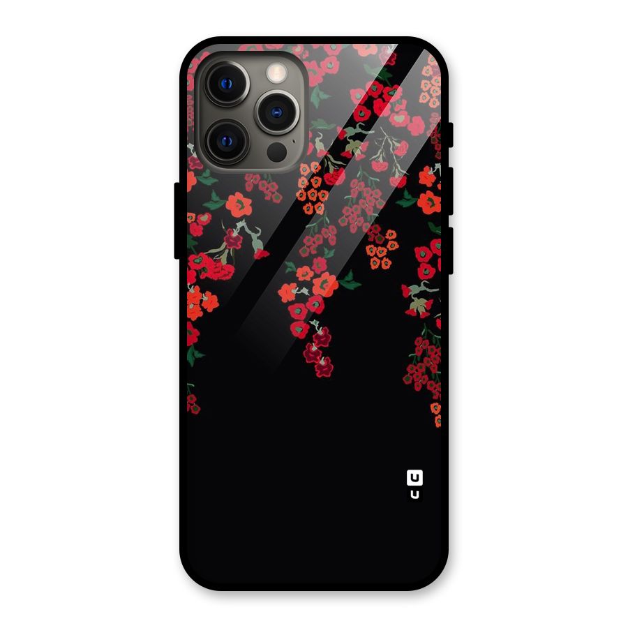Red Floral Pattern Glass Back Case for iPhone 12 Pro Max
