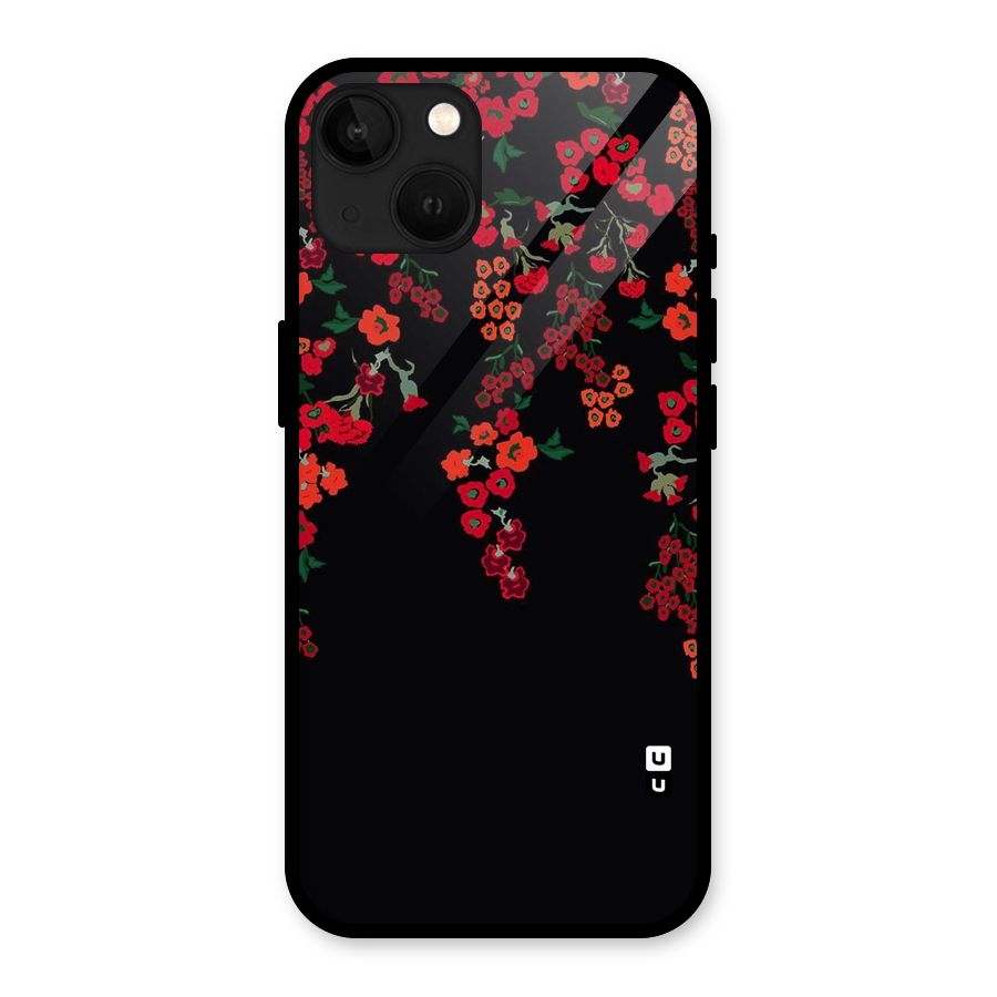 Red Floral Pattern Glass Back Case for iPhone 13