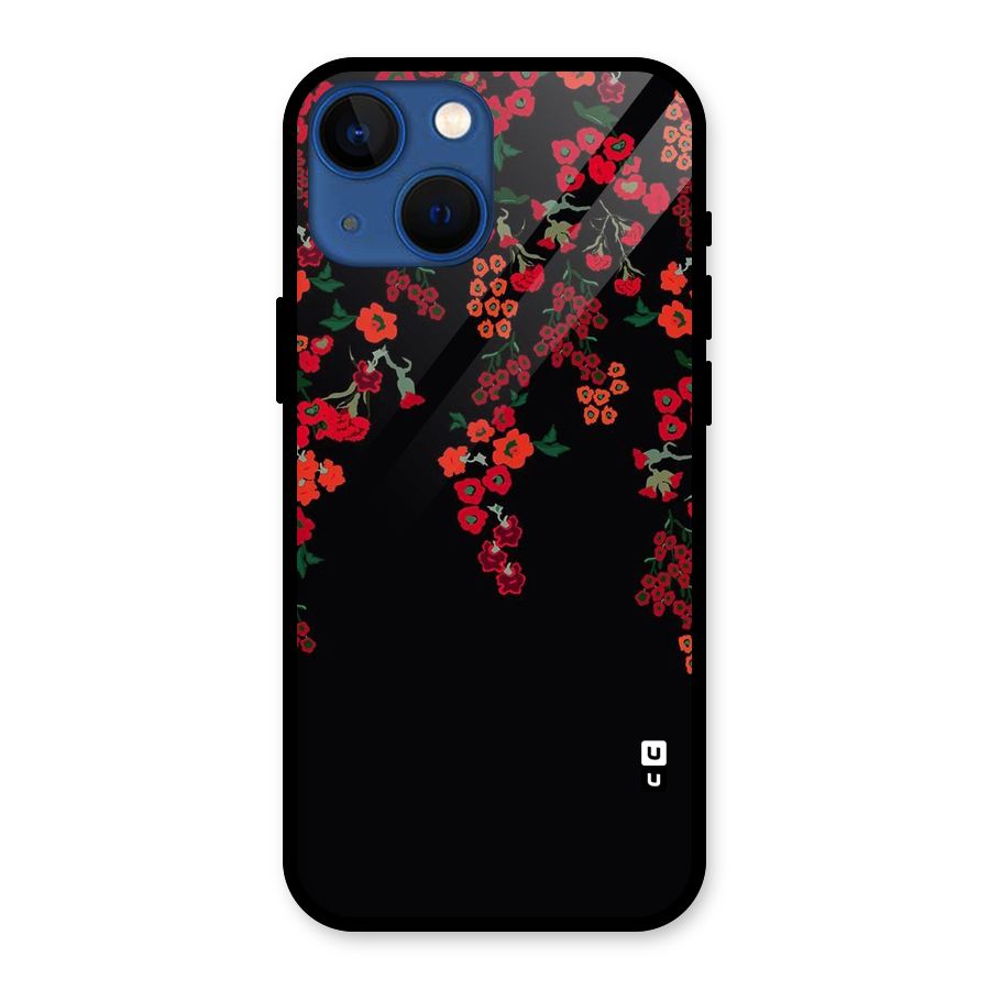 Red Floral Pattern Glass Back Case for iPhone 13 Mini