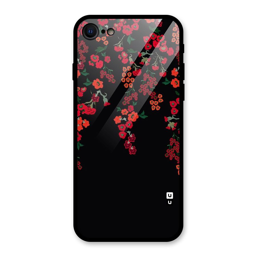 Red Floral Pattern Glass Back Case for iPhone SE 2022