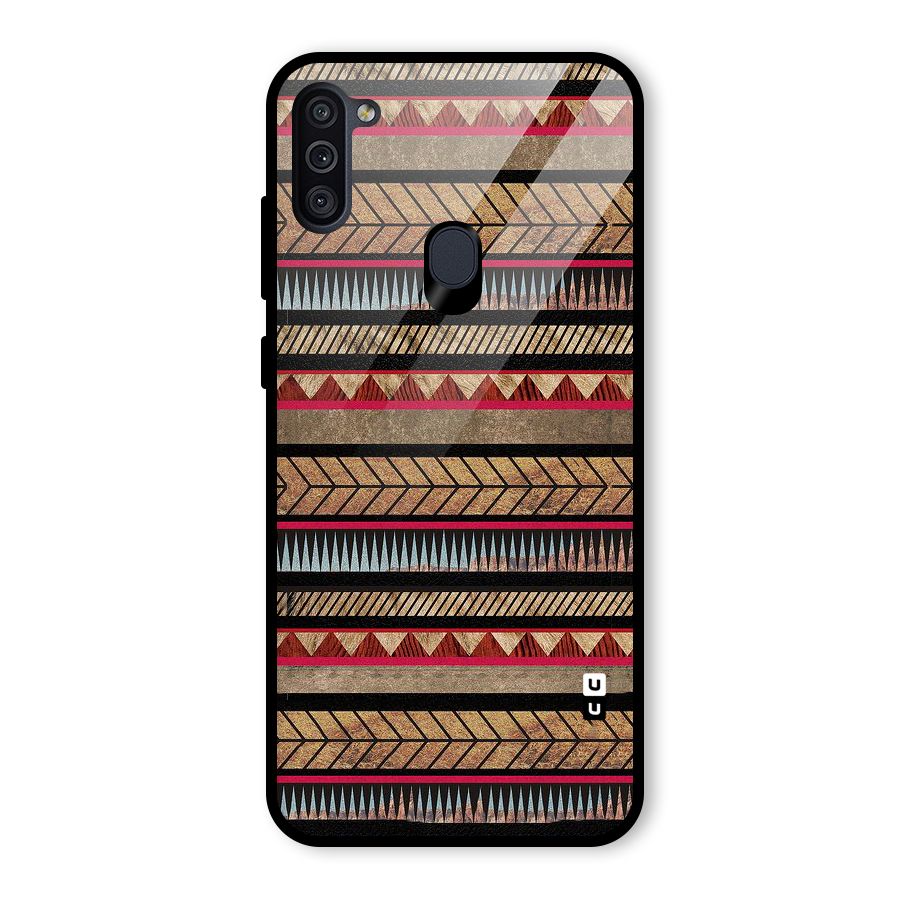 Red Indie Pattern Glass Back Case for Galaxy M11