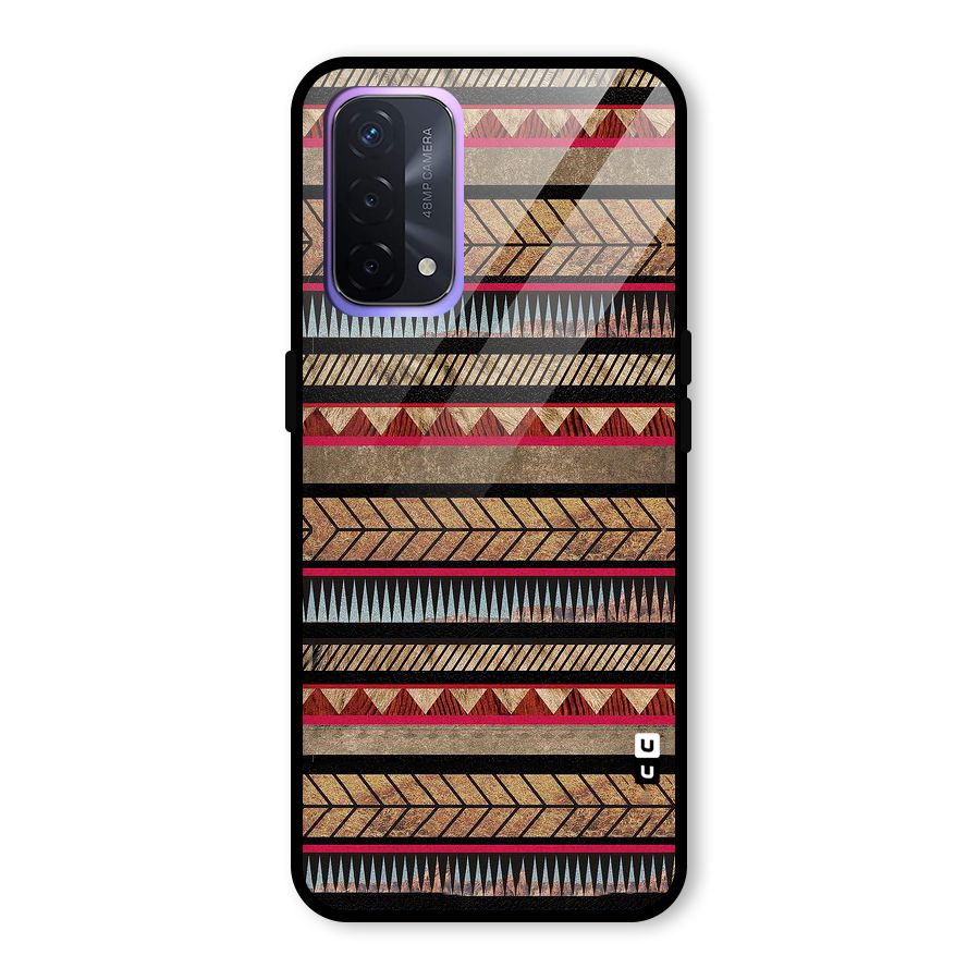 Red Indie Pattern Glass Back Case for Oppo A74 5G