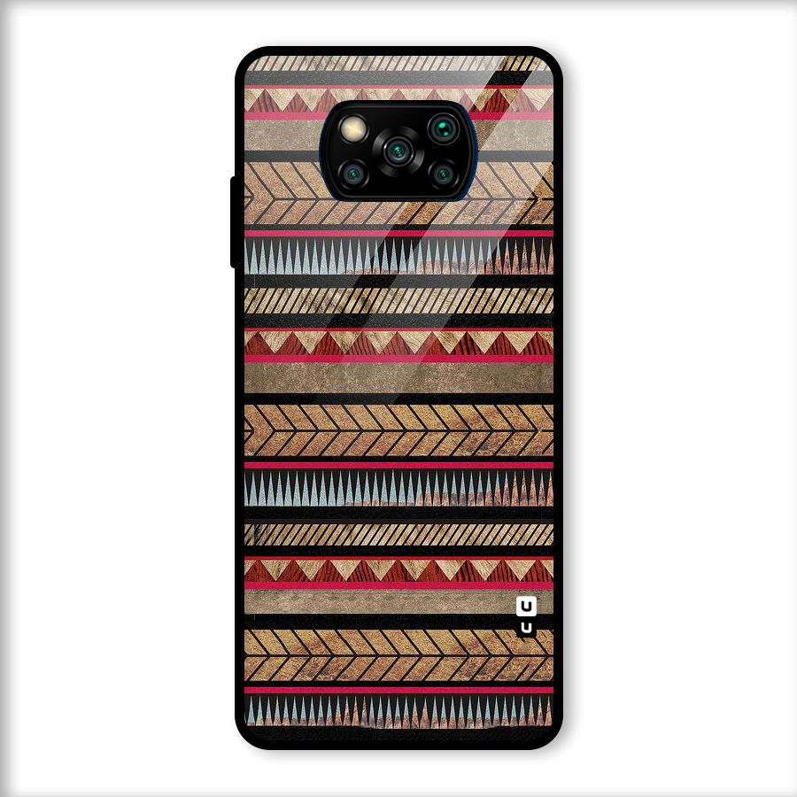 Red Indie Pattern Glass Back Case for Poco X3