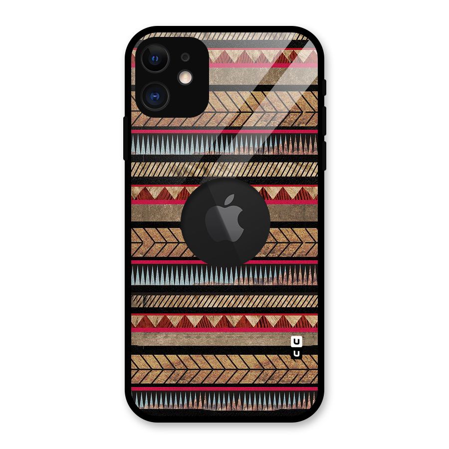 Red Indie Pattern Glass Back Case for iPhone 11 Logo Cut