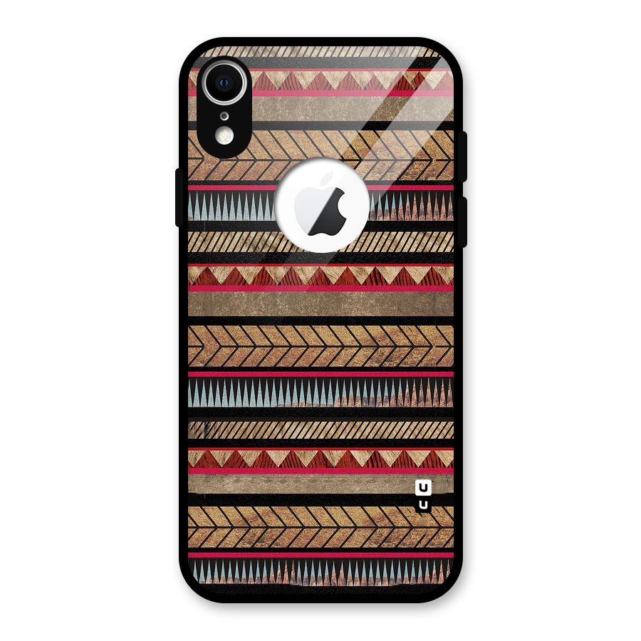 Red Indie Pattern Glass Back Case for iPhone XR Logo Cut