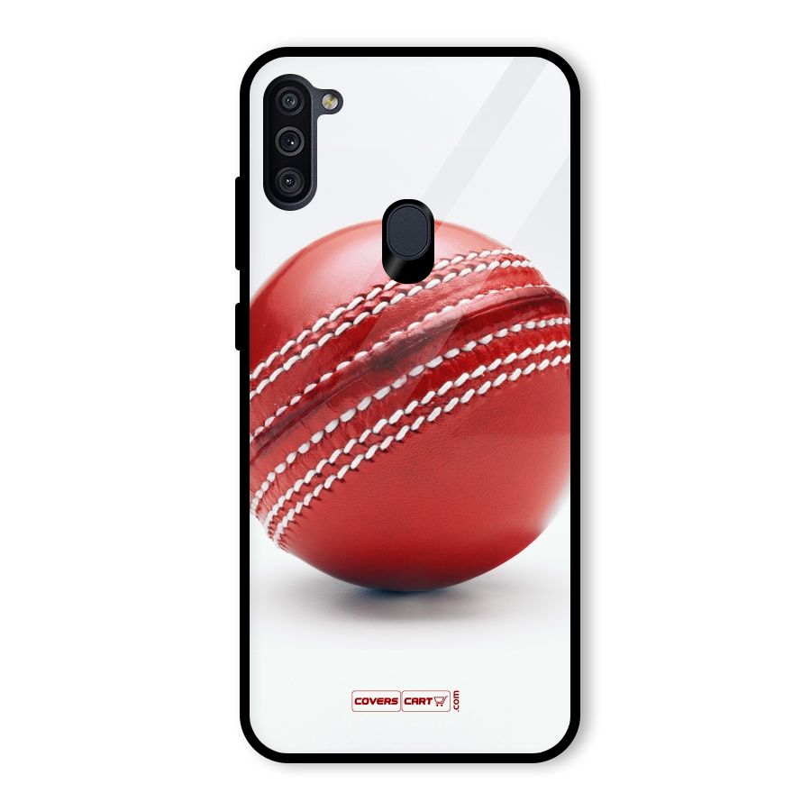 Red International Cricket Ball Glass Back Case for Galaxy M11